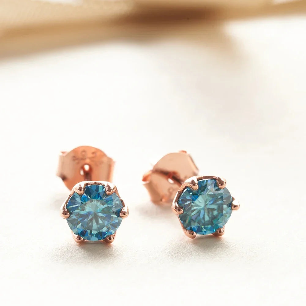 0.5-1ct D Color Moissanite Stud Earrings 925 Sterling Silver Gold Plated seablue
