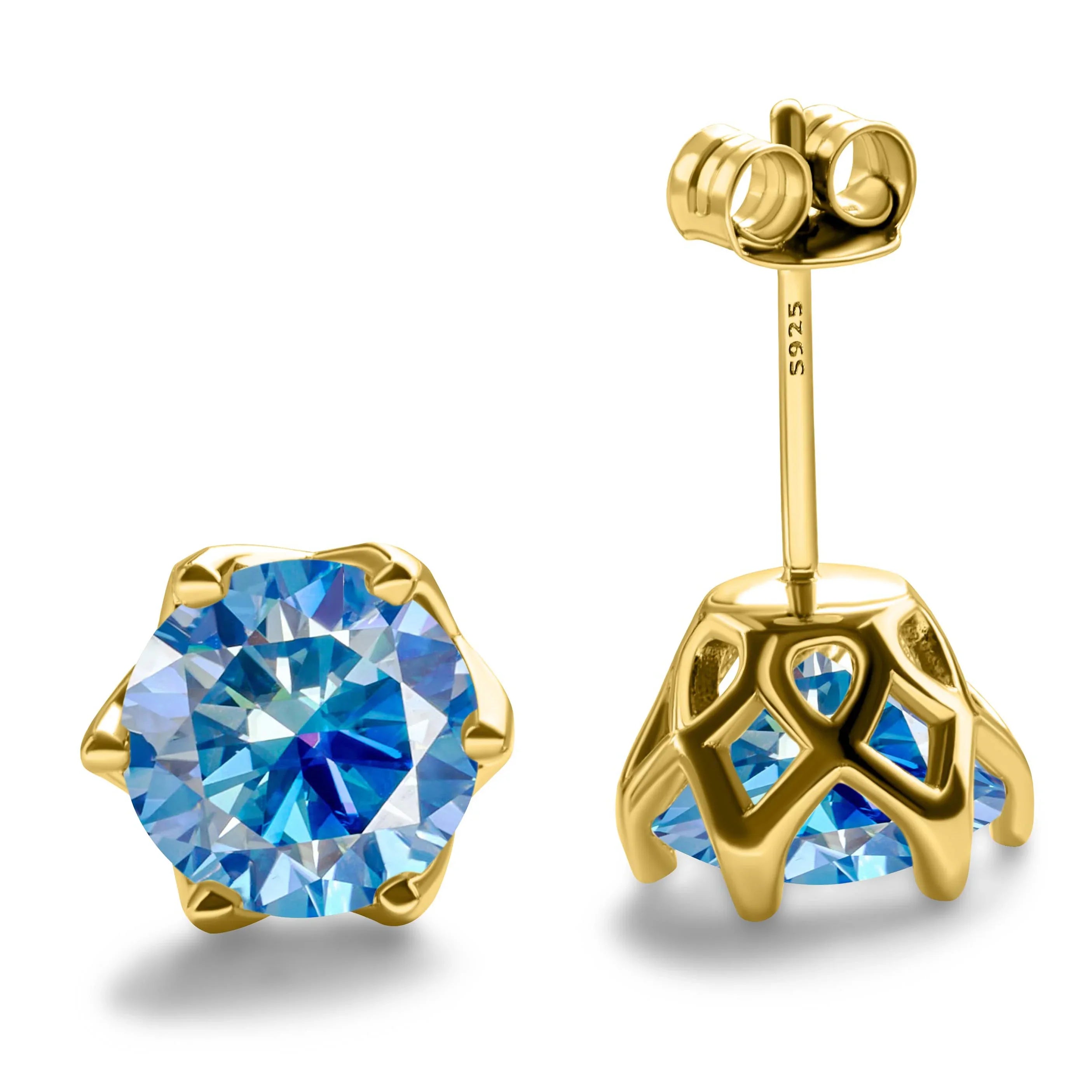 1-2 Carat D Color Moissanite Earrings 925 Sterling Silver Studs For Women royal blue