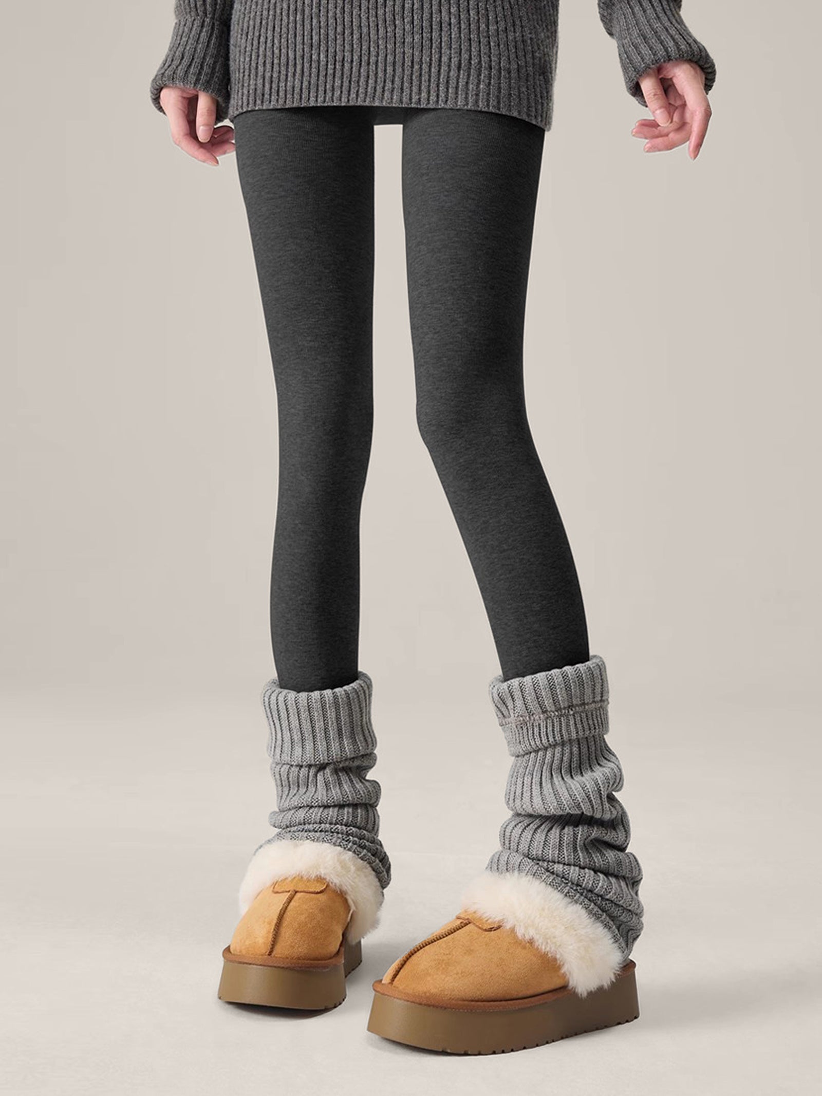 Wool Blend Lightweight Slimming Footed Tights Charcoal One Size