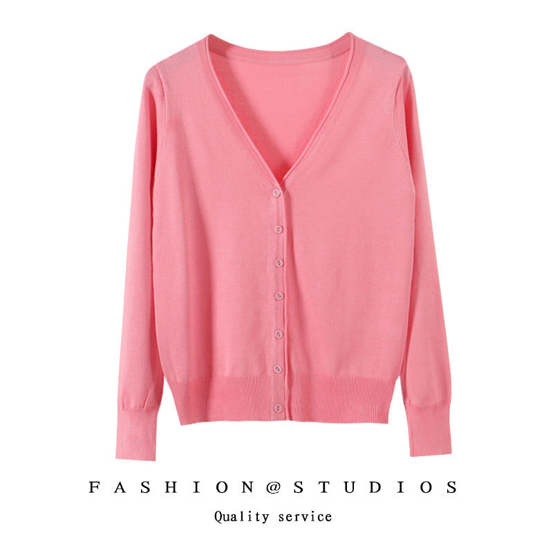 Women's Slim-fit SpringAutumn Plus-size Knitted Cardigan Pink