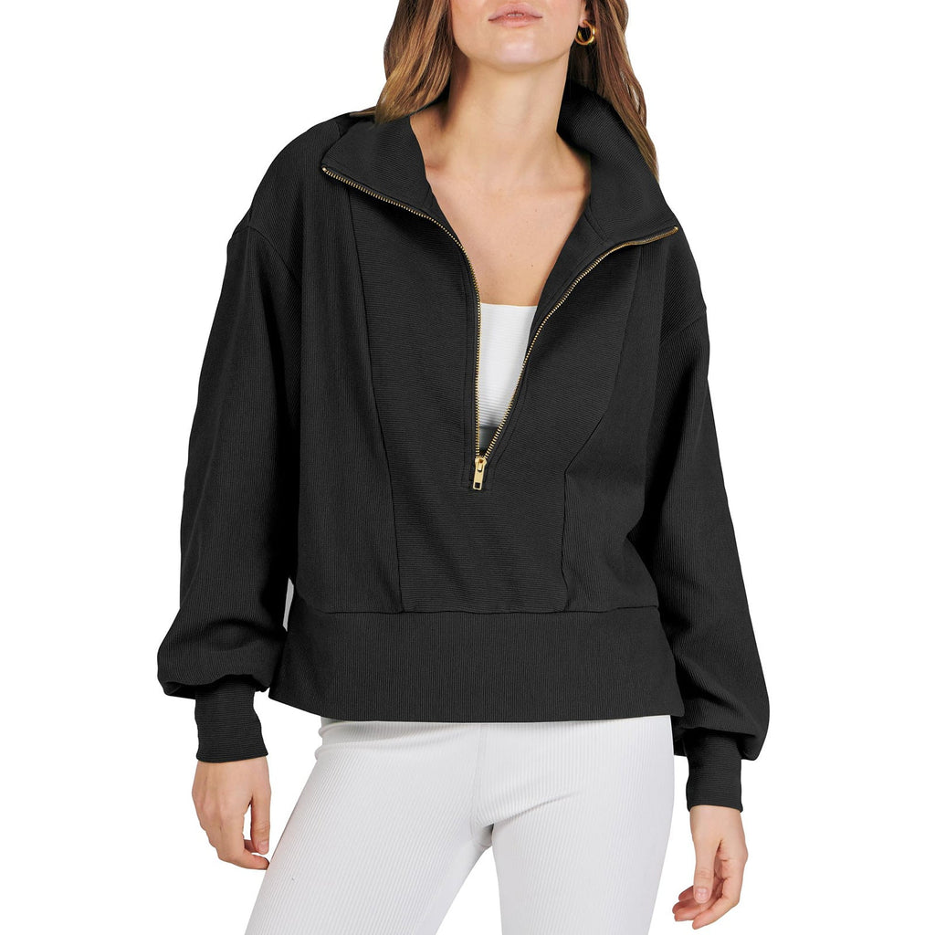 Women's Half-zip Pullover Long-sleeved Sweatshirt Black