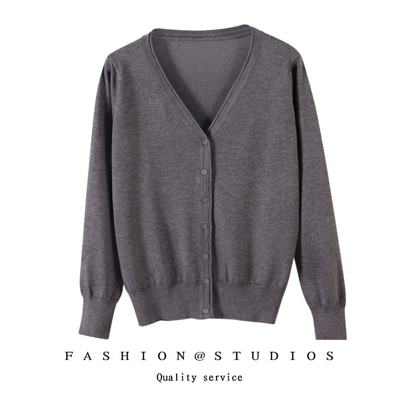 Women's Slim-fit SpringAutumn Plus-size Knitted Cardigan Dark Gray