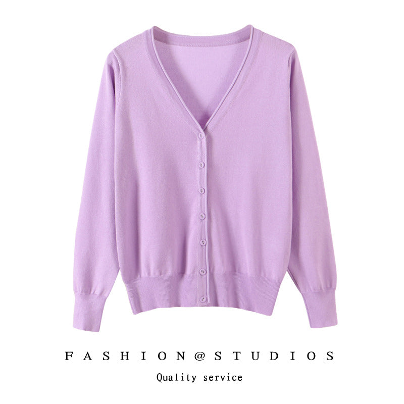 Women's Slim-fit SpringAutumn Plus-size Knitted Cardigan Light Purple