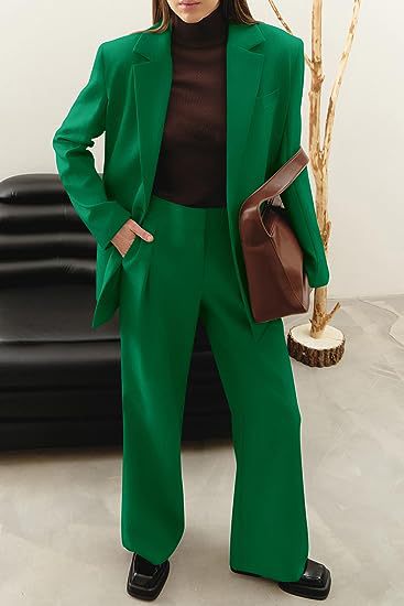 Women's Fashion Casual Solid Color Coat Trousers Suit Emerald Green