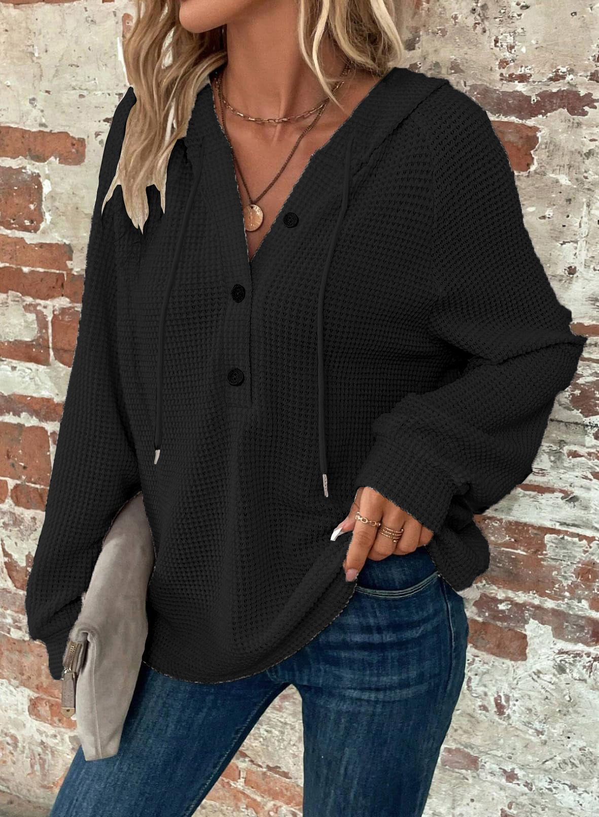 Women's Solid Color Long Sleeved Sportswear Black