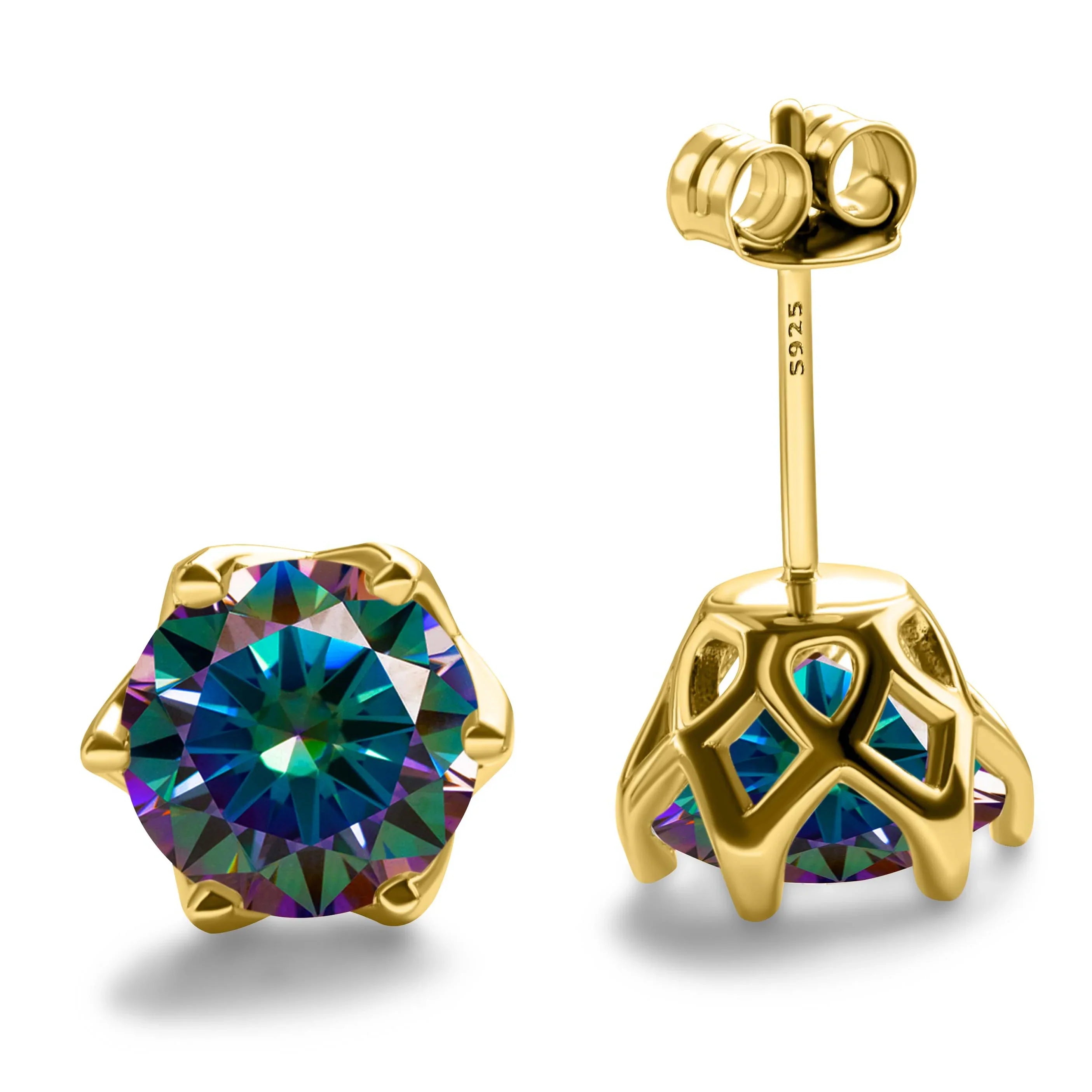 1-2 Carat D Color Moissanite Earrings 925 Sterling Silver Studs For Women rainbow