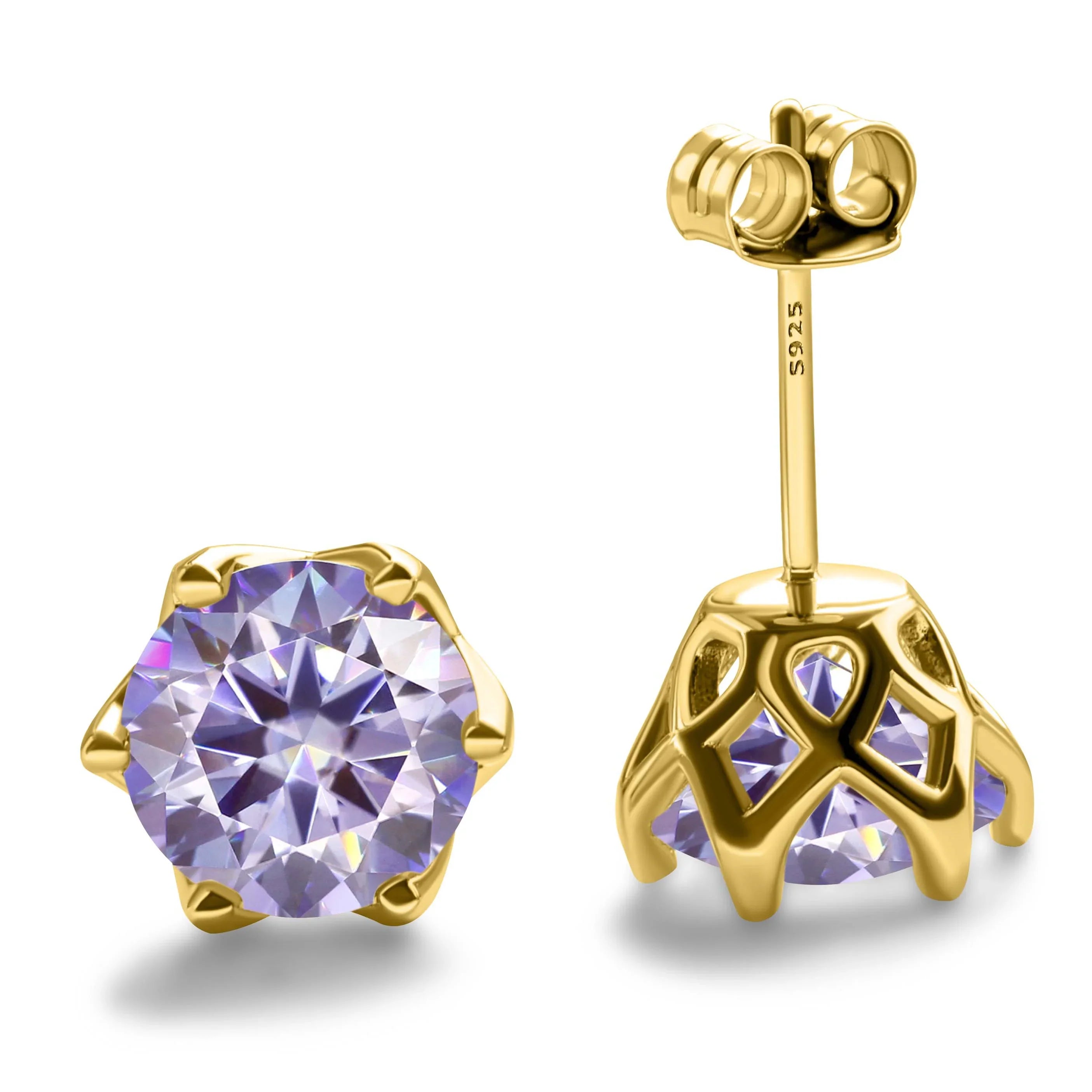 1-2 Carat D Color Moissanite Earrings 925 Sterling Silver Studs For Women light purple