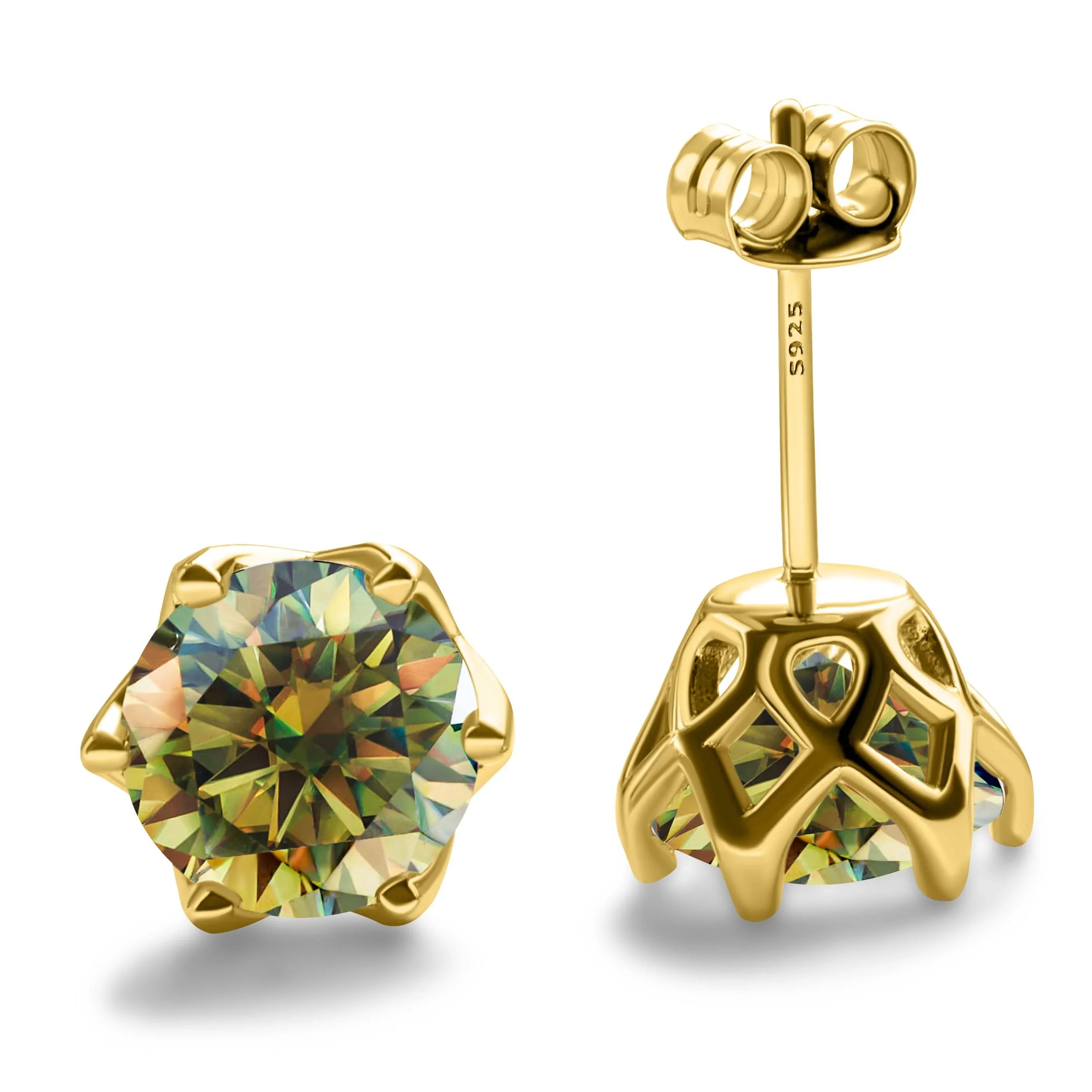 1-2 Carat D Color Moissanite Earrings 925 Sterling Silver Studs For Women yellow green