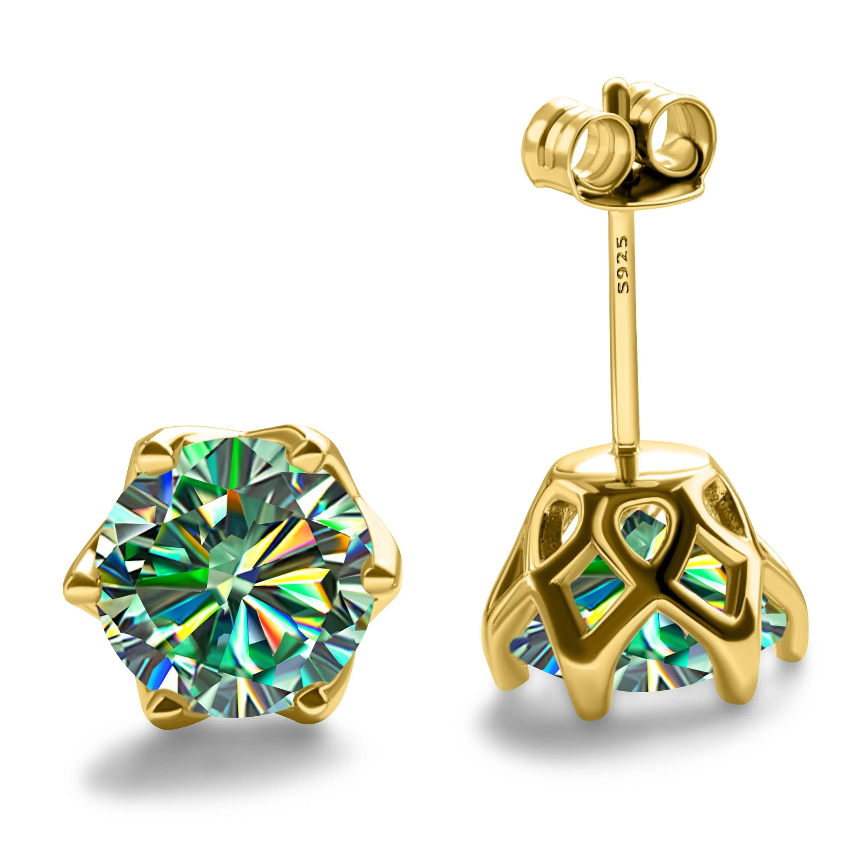 1-2 Carat D Color Moissanite Earrings 925 Sterling Silver Studs For Women blue green