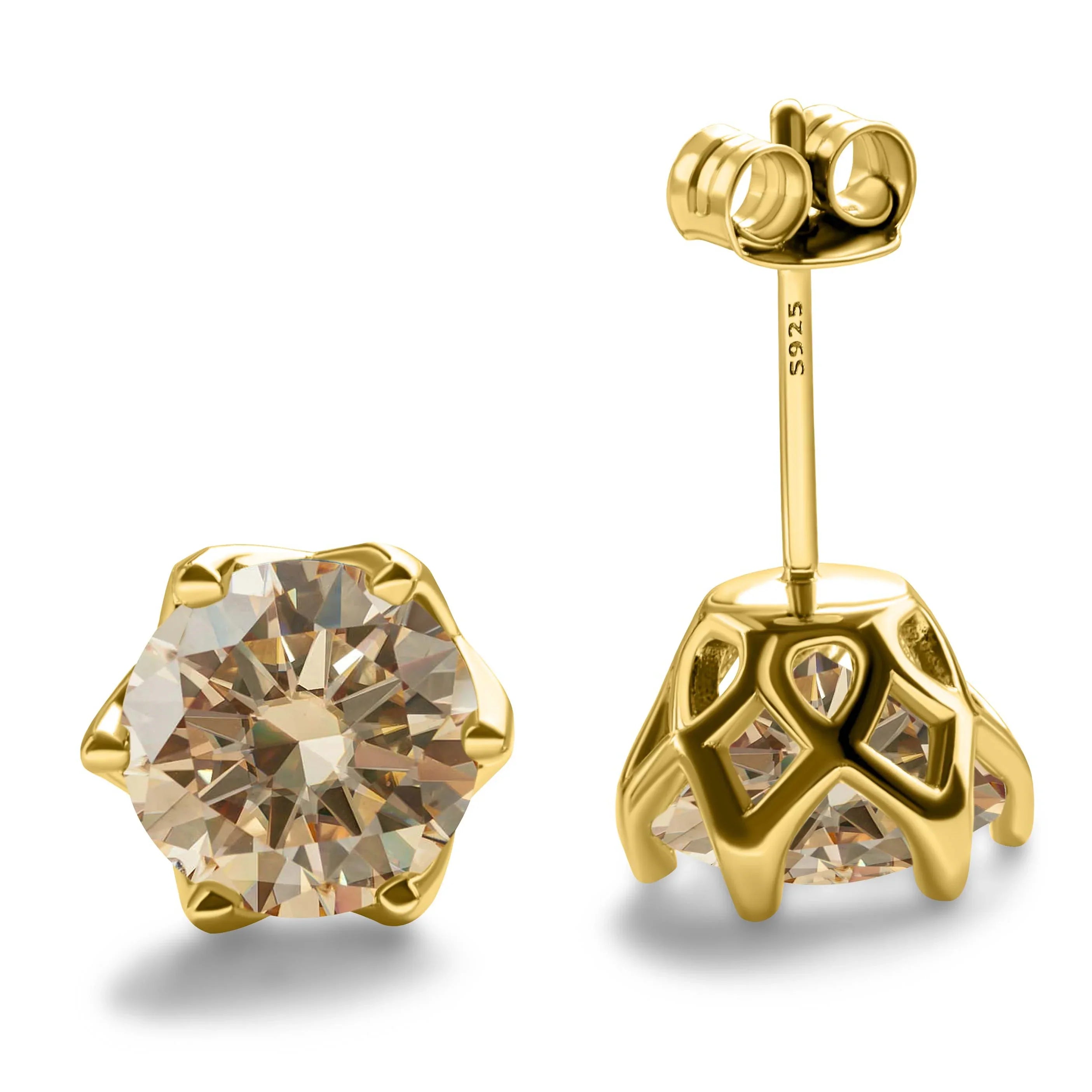 1-2 Carat D Color Moissanite Earrings 925 Sterling Silver Studs For Women champagne