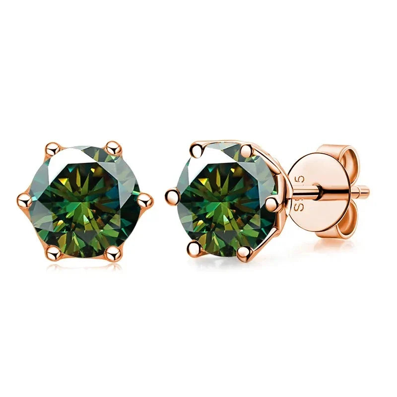 0.5-1ct D Color Moissanite Stud Earrings 925 Sterling Silver Gold Plated darkgreen