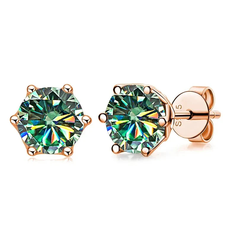 0.5-1ct D Color Moissanite Stud Earrings 925 Sterling Silver Gold Plated bluegreen