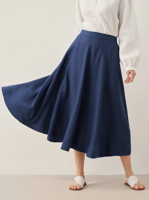 100% Linen A-Line Skirt JEMMA Navy Blue