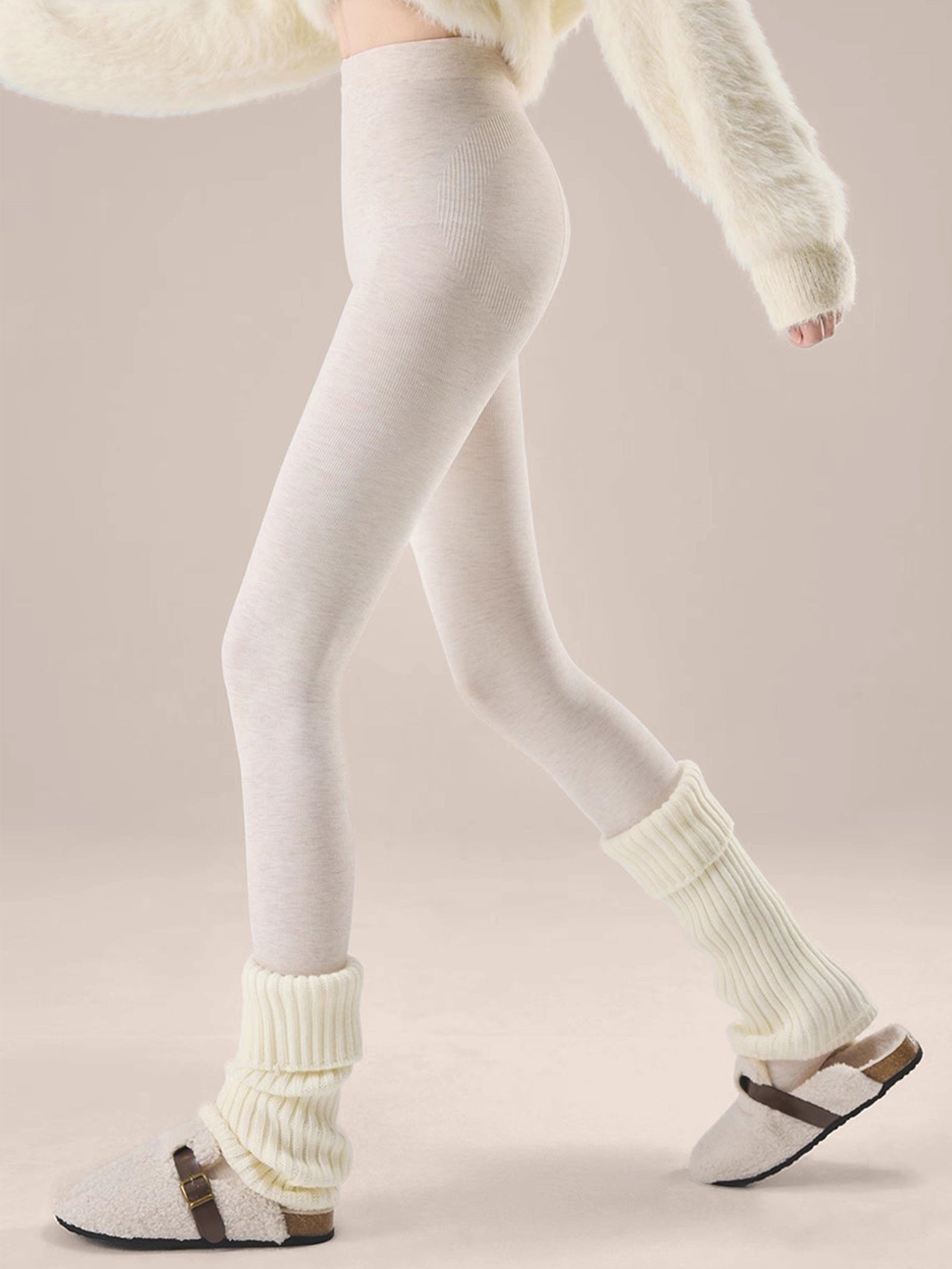 Wool Blend Lightweight Slimming Footed Tights Ivory One Size