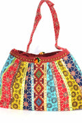 Festival Fireworks Mini Boho Jhola Duffle Bag Cotton Yellow Blue Red Patchwork Cotton