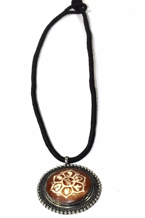Mandala Flower Spiritual Necklace Boho Yoga Pendant Brown