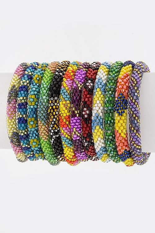 Nepal Handmade Beaded Layering Bracelets Set Boho Chic O S Assorted (12 PC)