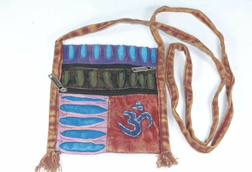 Om Embroidered Patchwork Boho Crossbody Jhola Handmade Bag Maroon Patchwork Cotton