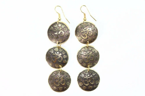 Om Lotus Dangle Earrings Spiritual Boho Long Gold Plated Gold