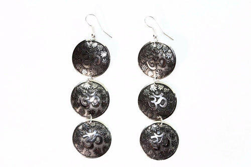 Om Lotus Dangle Earrings Spiritual Boho Long Gold Plated Silver