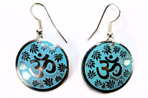 Om Lotus Petal Yoga Earrings Boho Spiritual Gold Dangle Turquoise