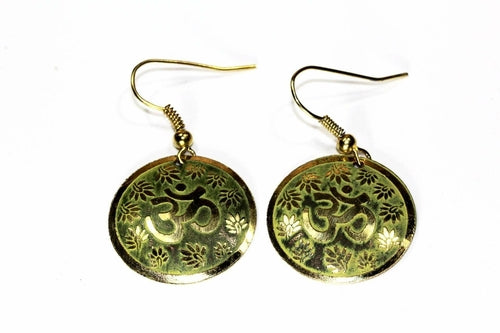 Om Lotus Petal Yoga Earrings Boho Spiritual Gold Dangle Green
