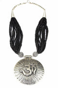 Om Pendant Statement Necklace Silver Beaded Boho Yoga 23 Silver Black Male Female