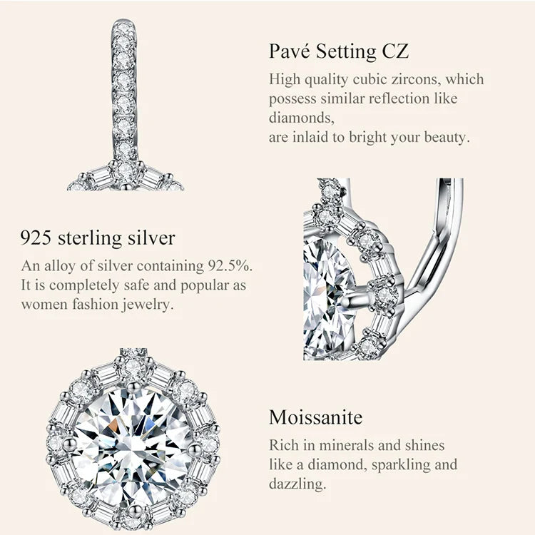 1.0ct Moissanite Hoop Earrings For Women Sterling Silver 925 Sparkling Engagement Wedding Gift