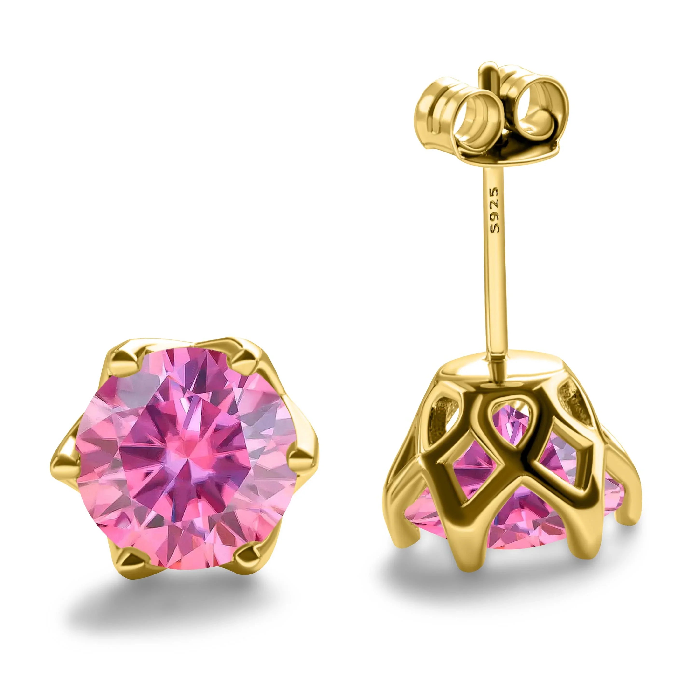 1-2 Carat D Color Moissanite Earrings 925 Sterling Silver Studs For Women pink