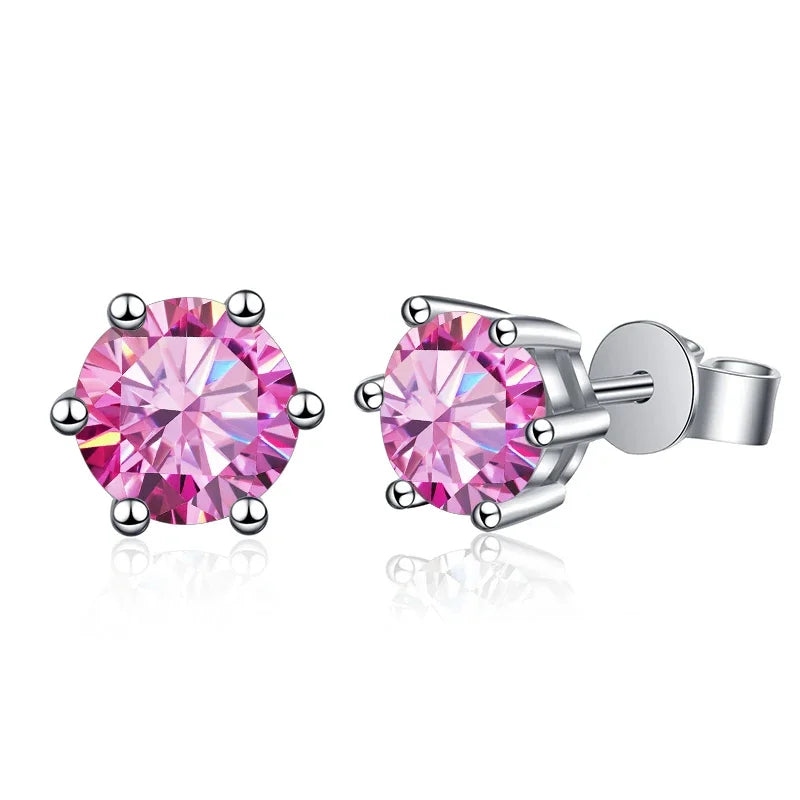 1-2 Carat D Color Moissanite Stud Earrings 925 Sterling Silver Wedding pink