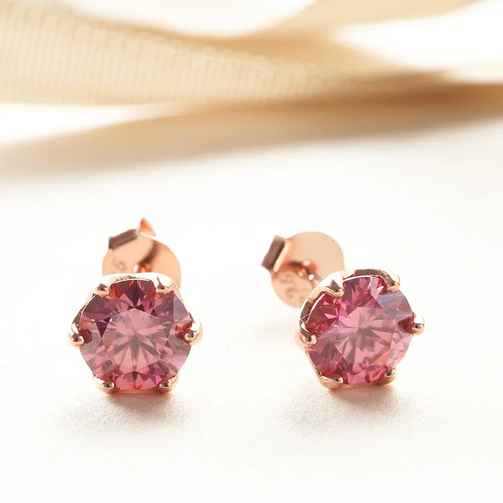 0.5-1ct D Color Moissanite Stud Earrings 925 Sterling Silver Gold Plated pink