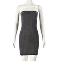 "Sexy Backless Strapless Denim Dress" Black XL