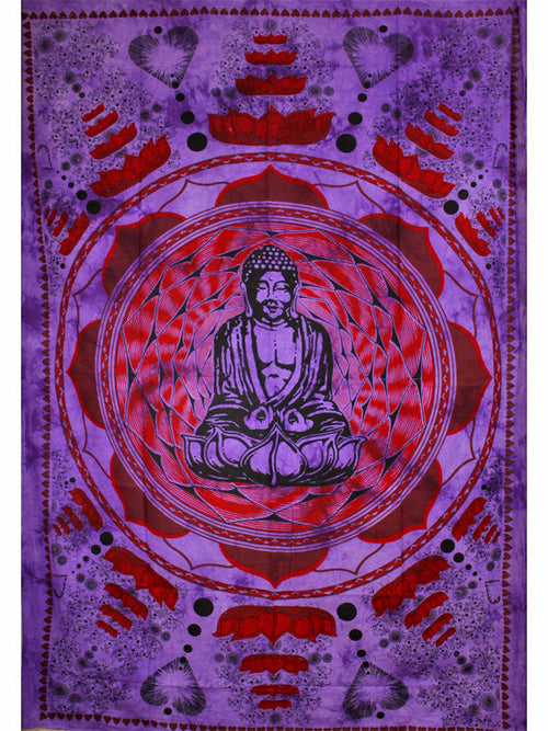 Purple Buddha Mandala Lotus Tapestry Wall Hanging Decor 80 x 55 Purple Cotton