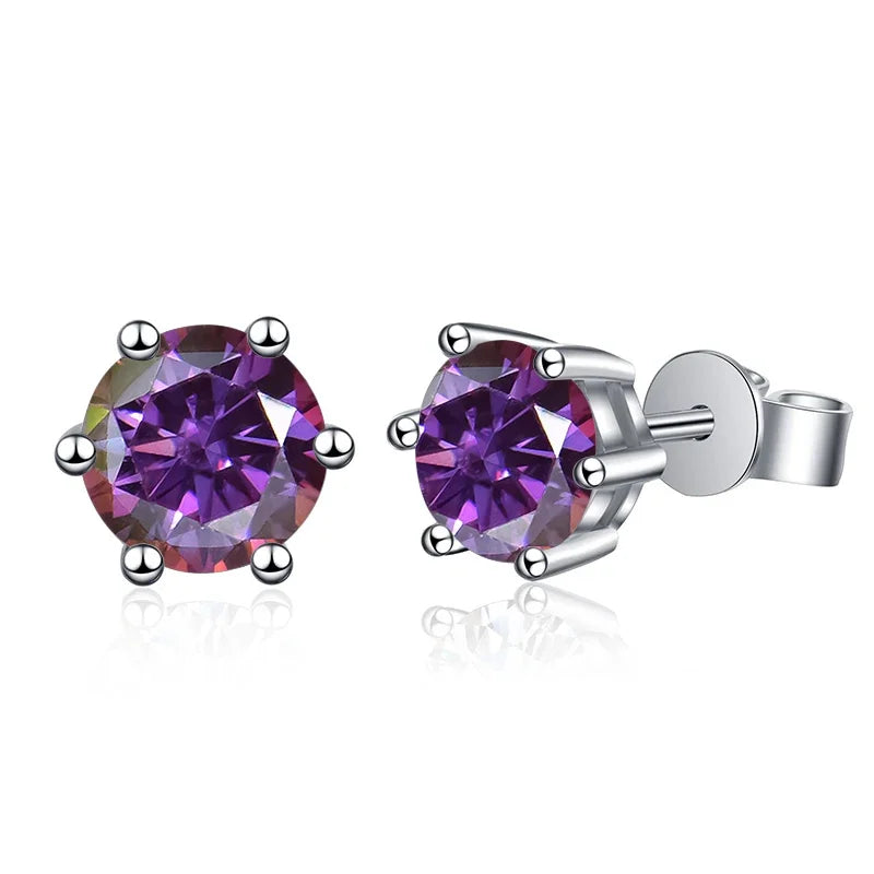 1-2 Carat D Color Moissanite Stud Earrings 925 Sterling Silver Wedding purple