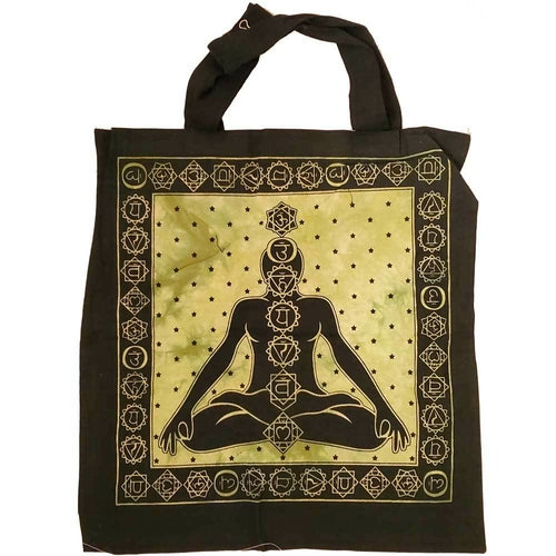 Seven Chakra Tie Dye Canvas Tote Bag For Yoga Gifts Green Male Female Cotton