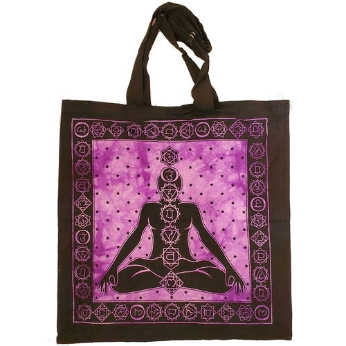 Seven Chakra Tie Dye Canvas Tote Bag For Yoga Gifts Purple Male Female Cotton