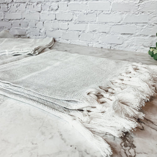 Turkish Stripe Towel 180 GSM Haley Lightweight Flat Woven Beach Bath Towel Light Gray