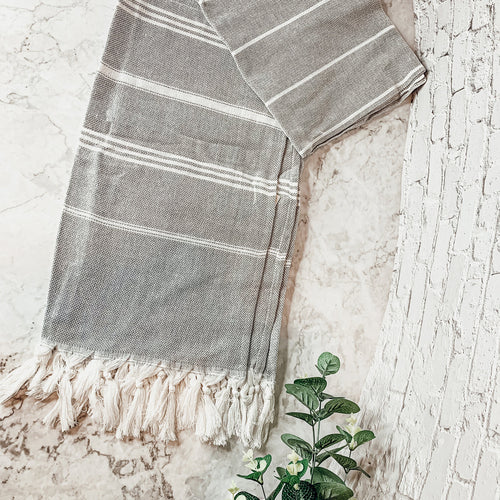 Turkish Stripe Towel 180 GSM Haley Lightweight Flat Woven Beach Bath Towel Dark Gray