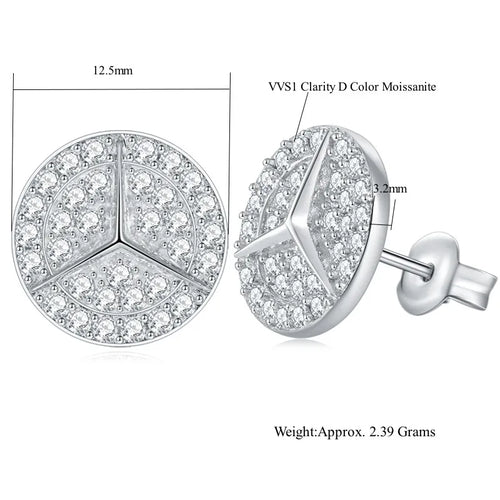 0.8ct Round Star Cut Moissanite D Color Halo Rhodium 925 Sterling Silver Studs
