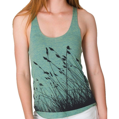 Womens Nature Print Racerback Tank Top Heathered Scoop Neck lemon green