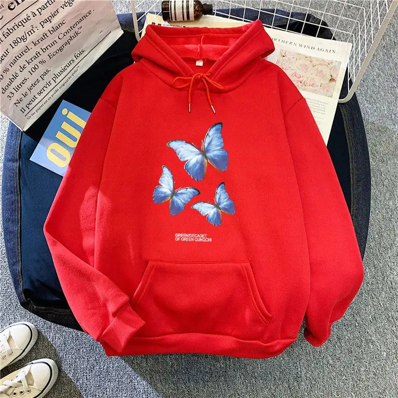 "Plus Size Women's Fleece Hooded Sweater for Students" Red M