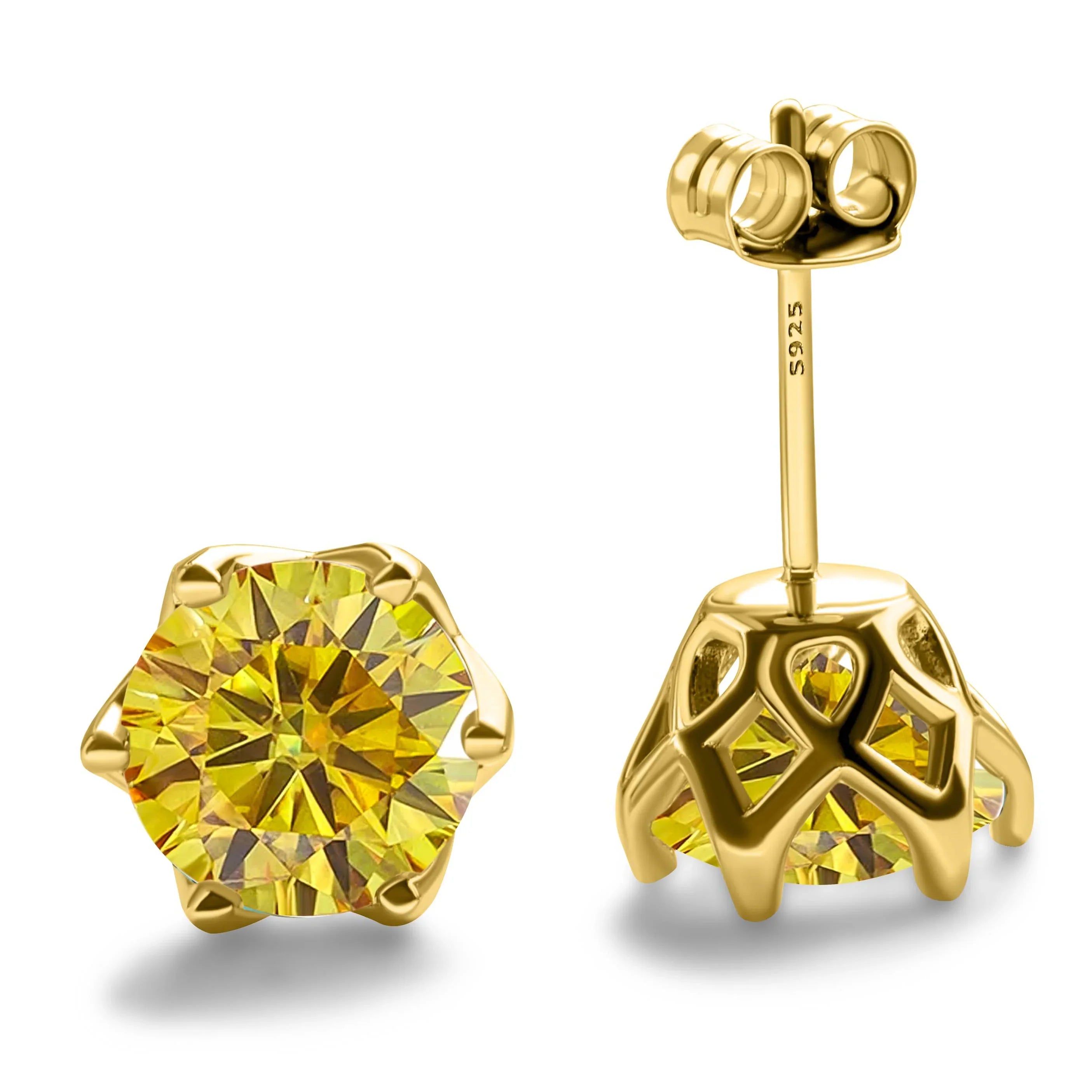 1-2 Carat D Color Moissanite Earrings 925 Sterling Silver Studs For Women lemon yellow