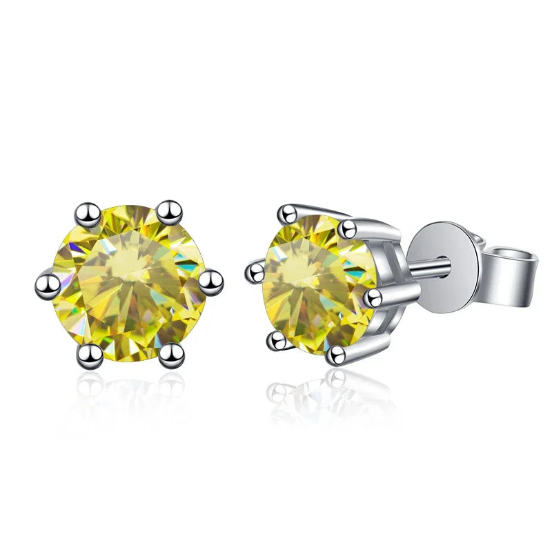1-2 Carat D Color Moissanite Stud Earrings 925 Sterling Silver Wedding lemon color